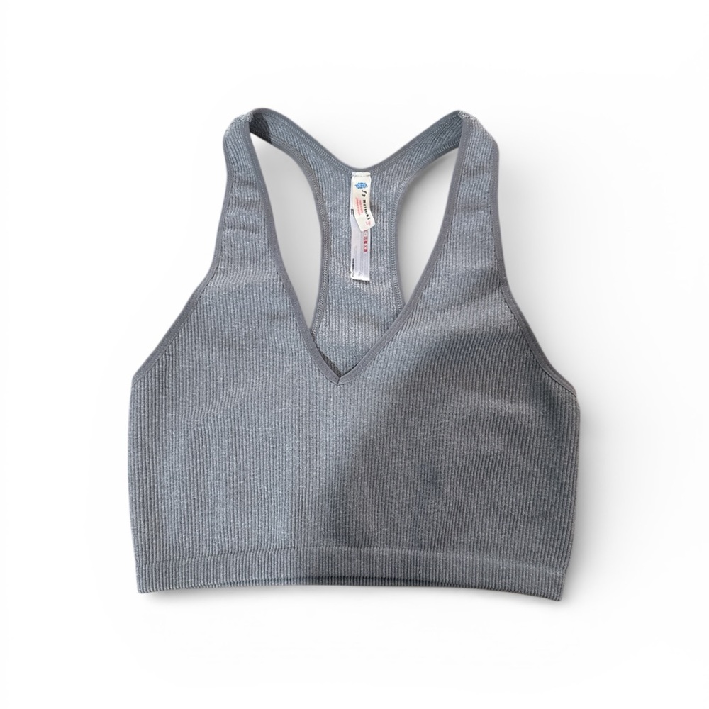Free People FP Movement Gray Racerback V-neck Tank Bra Sz Large 2/$20 - Picture 2 of 5